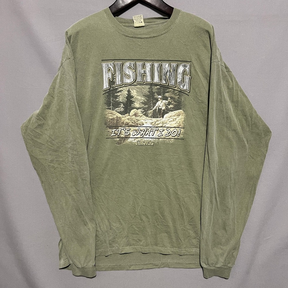 Cabela's Shirt Mens XL Green Long Sleeve Fishing Graphic Tee T-Shirt Outdoor